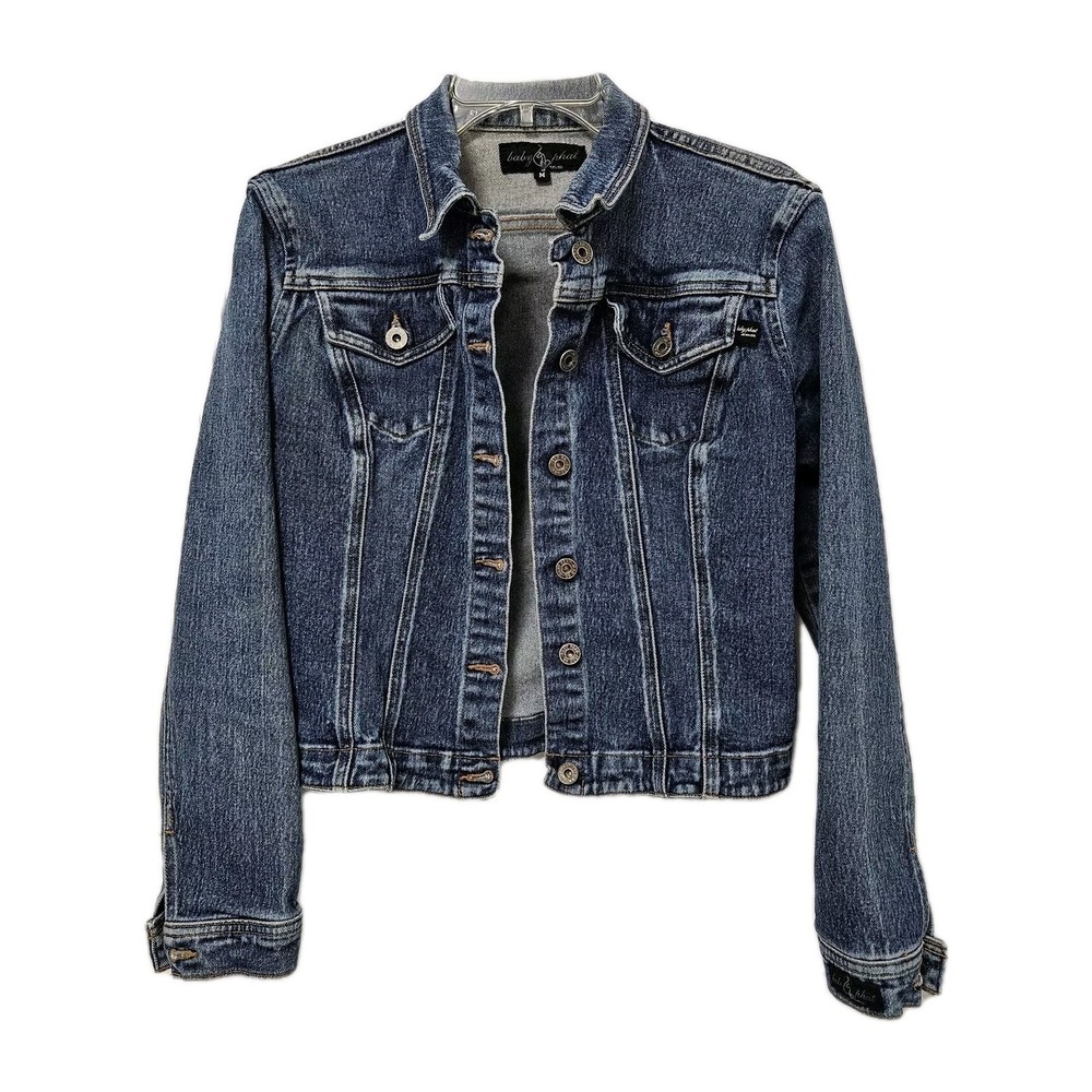 Baby Phat Denim Jacket Women M Blue Jean Trucker Y2K Logo Dark Wash Vintage Boho